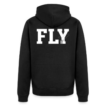 FLY - Fliegenfischen, Fliegenfischer - Unisex Premium Bio Zip Hoodie - Schwarz - Hinten - Nico (187cm)