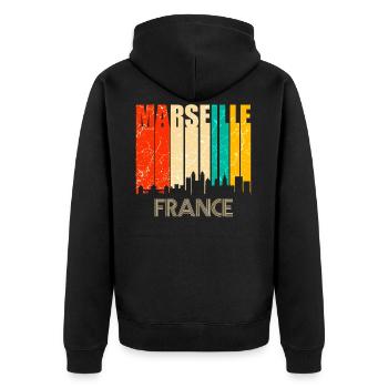 Toits de Marseille France - Veste à capuche bio Premium Unisexe - noir - Dos - Nico (187cm)