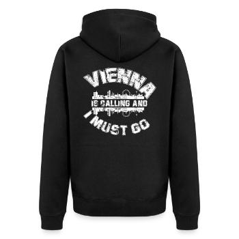 Wien - Unisex Premium Bio Zip Hoodie - Schwarz - Hinten - Nico (187cm)