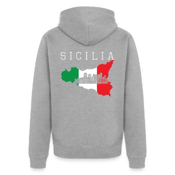 Sizilien - Unisex Premium Bio Zip Hoodie - Grau meliert - Hinten - Nico (187cm)