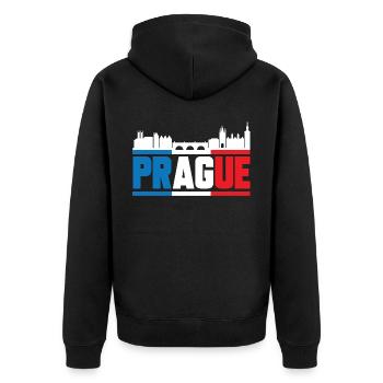 Prag - Unisex Premium Bio Zip Hoodie - Schwarz - Hinten - Nico (187cm)