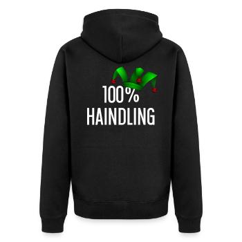 100 Prozent Haindling Joker Cap - Unisex Premium Bio Zip Hoodie - Schwarz - Hinten - Nico (187cm)