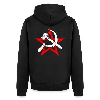 Hammer Sichel Sowjetunion Kommunismus - Unisex Premium Bio Zip Hoodie - Schwarz - Hinten - Nico (187cm)