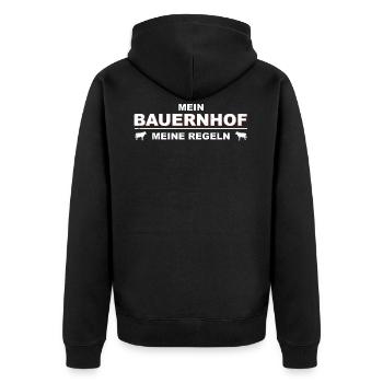 Mein Bauernhof - Meine Regeln Landwirtschaft Bauer - Unisex Premium Bio Zip Hoodie - Schwarz - Hinten - Nico (187cm)