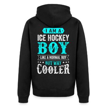 Ice Hockey Boy Eishockey Junge Mann Spruch - Unisex Premium Bio Zip Hoodie - Schwarz - Hinten - Nico (187cm)