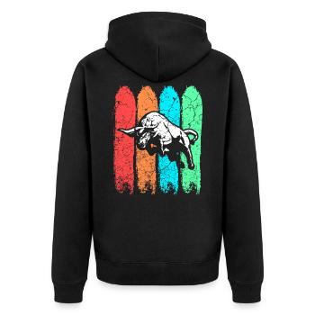 bull - Unisex Premium Organic Zip Hoodie - black - Back - Nico (187cm)