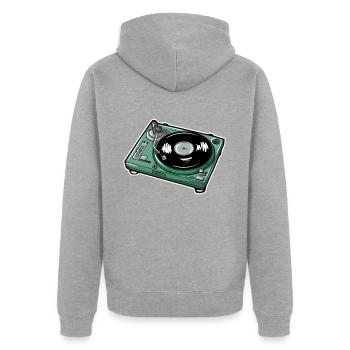 Schallplatte - Unisex Premium Bio Zip Hoodie - Grau meliert - Hinten - Nico (187cm)