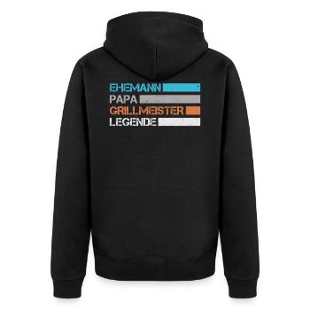 Ehemann - Papa - Grillmeister - Legende - Unisex Premium Bio Zip Hoodie - Schwarz - Hinten - Nico (187cm)