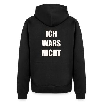 Ich wars nicht - Unisex Premium Bio Zip Hoodie - Schwarz - Hinten - Nico (187cm)
