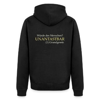 Grundgesetz Würde des Menschen - Unisex Premium Bio Zip Hoodie - Schwarz - Hinten - Nico (187cm)