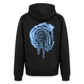 blaue Rose flüssige Blume Geschenkidee Frau - Unisex Premium Bio Zip Hoodie - Schwarz - Hinten - Nico (187cm)