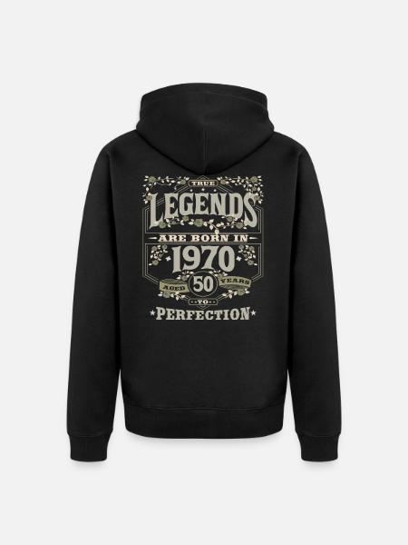 Vintage 1970 50. urodziny Legenda prezent - Ekologiczna rozpinana bluza z kapturem Premium unisex - czarny