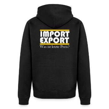 Import Export Geschäft Autohandel - Unisex Premium Bio Zip Hoodie - Schwarz - Hinten - Nico (187cm)
