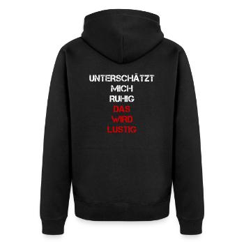 sprüche, lustige sprüche, lustige, humor, spruch, - Unisex Premium Bio Zip Hoodie - Schwarz - Hinten - Nico (187cm)