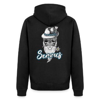 Servus Cooler Bayern Skull bavarian Bua - Unisex Premium Organic Zip Hoodie - black - Back - Nico (187cm)