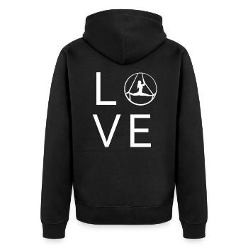 Aerial Yoga LOVE - Unisex Premium Organic Zip Hoodie - black - Back - Nico (187cm)