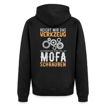 Mofa Werkzeug Spruch - Moped Simson Geschenkidee - Unisex Premium Bio Zip Hoodie - Schwarz - Hinten - Nico (187cm)