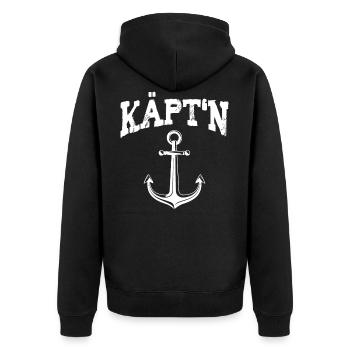 Ich bin der Käpt'n, Kapitän & Captain auf d. Boot - Unisex Premium Bio Zip Hoodie - Schwarz - Hinten - Nico (187cm)