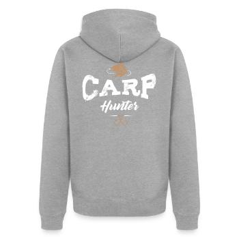 Carp Hunter Karpfenangler Karpfen Angeln Fischen - Unisex Premium Bio Zip Hoodie - Grau meliert - Hinten - Nico (187cm)