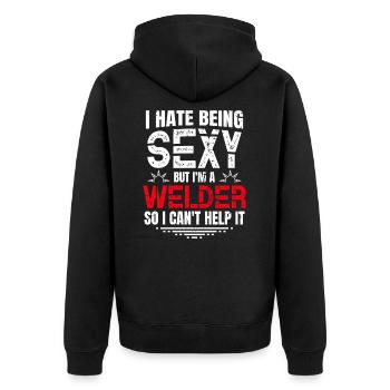 Sexy Welder Quote - Unisex Premium Organic Zip Hoodie - black - Back - Nico (187cm)