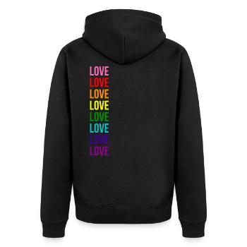 REGENBOGEN LOVE LIEBE GAY PRIDE LBGT HOMOSEXUELL - Unisex Premium Bio Zip Hoodie - Schwarz - Hinten - Nico (187cm)