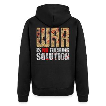 War is no solution | Krieg ist keine Lösung - Unisex Premium Bio Zip Hoodie - Schwarz - Hinten - Nico (187cm)