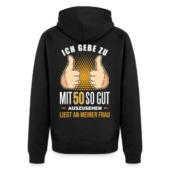 50 Geburtstag. 50 Jahre Geschenk 50. Geburtstag - Unisex Premium Bio Zip Hoodie - Schwarz - Hinten - Nico (187cm)