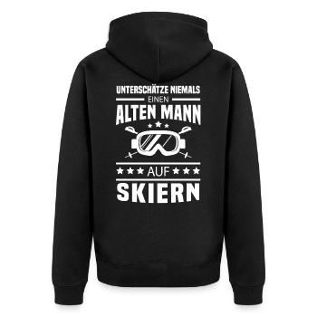 Alter Mann mit Skiern Skifahren Ski - Unisex Premium Bio Zip Hoodie - Schwarz - Hinten - Nico (187cm)