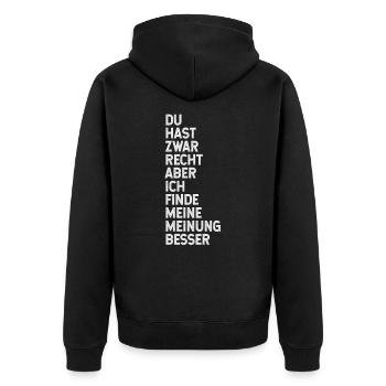 lustige sprüche, lustige, humor, spruch, lustig - Unisex Premium Bio Zip Hoodie - Schwarz - Hinten - Nico (187cm)