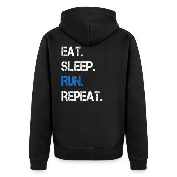 LAUFEN - Unisex Premium Bio Zip Hoodie - Schwarz - Hinten - Nico (187cm)