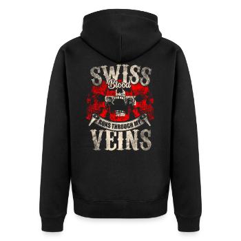 Swiss blood flows through my veins - Unisex Premium Organic Zip Hoodie - black - Back - Nico (187cm)