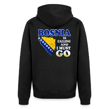 Bosnien ist am rufen - Unisex Premium Bio Zip Hoodie - Schwarz - Hinten - Nico (187cm)