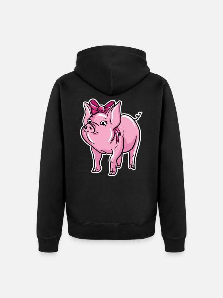 Cute Pig Illustration - Unisex Premium Organic Zip Hoodie - black