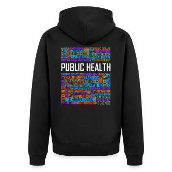 Public Health Words - Unisex Premium Organic Zip Hoodie - black - Back - Nico (187cm)