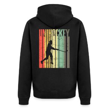 Unihockey - Unisex Premium Bio Zip Hoodie - Schwarz - Hinten - Nico (187cm)