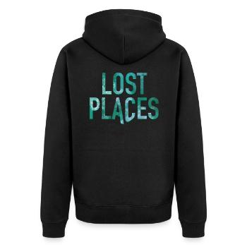 Lost Places - Urbex - Unisex Premium Organic Zip Hoodie - black - Back - Nico (187cm)