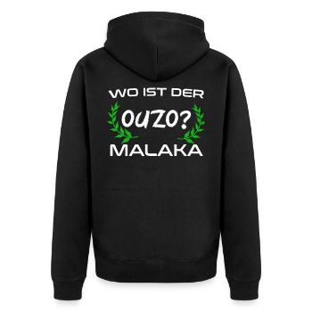 Wo Ist Ouzo Malaka Greece Griechenland Geschenk - Unisex Premium Bio Zip Hoodie - Schwarz - Hinten - Nico (187cm)