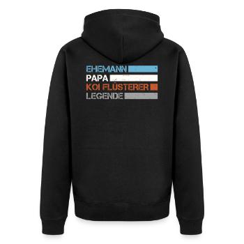 Ehemann Papa Koi Flüsterer Legende - Unisex Premium Bio Zip Hoodie - Schwarz - Hinten - Nico (187cm)