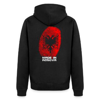 Made in Kosovo - Unisex Premium Bio Zip Hoodie - Schwarz - Hinten - Nico (187cm)