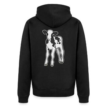 Kuh - Unisex Premium Bio Zip Hoodie - Schwarz - Hinten - Nico (187cm)
