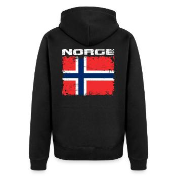 Norwegen Flagge auf norwegisch - Unisex Premium Bio Zip Hoodie - Schwarz - Hinten - Nico (187cm)