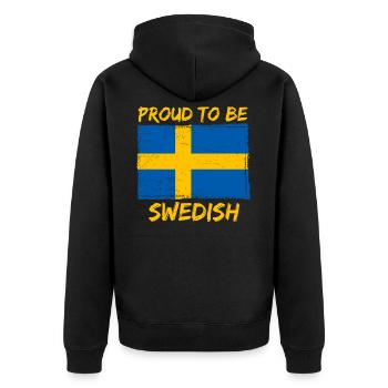 Stolz schwedisch zu sein - Unisex Premium Bio Zip Hoodie - Schwarz - Hinten - Nico (187cm)