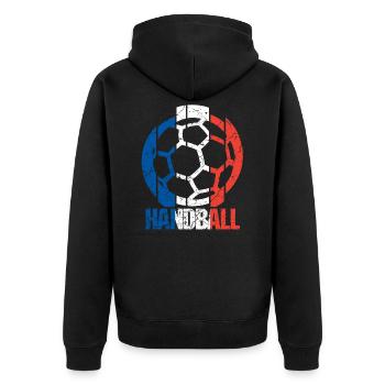 Frankreich Handball - Unisex Premium Bio Zip Hoodie - Schwarz - Hinten - Nico (187cm)