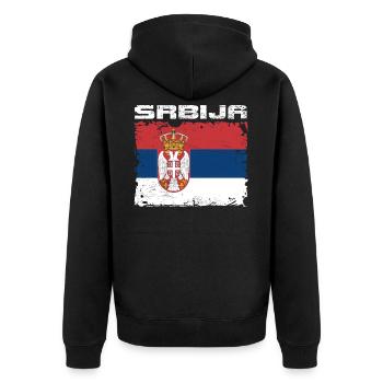 Serbia Srbija Flag - Unisex Premium Organic Zip Hoodie - black - Back - Nico (187cm)