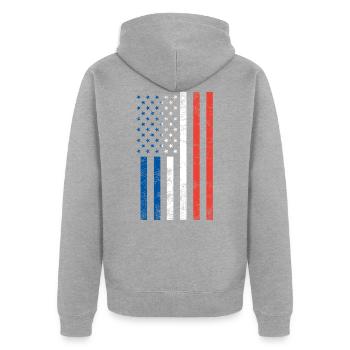 Drapeau français américain - Veste à capuche bio Premium Unisexe - gris chiné - Dos - Nico (187cm)
