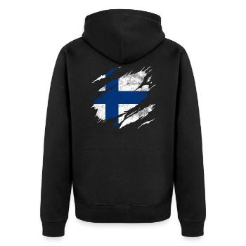 Finnland Flagge - Unisex Premium Bio Zip Hoodie - Schwarz - Hinten - Nico (187cm)