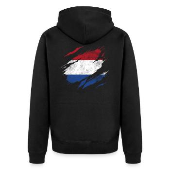 Niederlande Flagge - Unisex Premium Bio Zip Hoodie - Schwarz - Hinten - Nico (187cm)