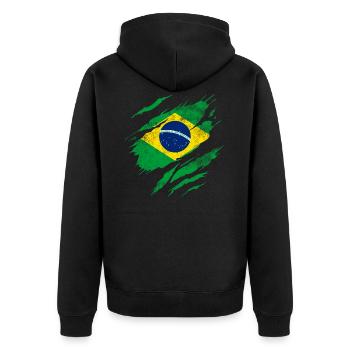 Brasilien Flagge - Unisex Premium Bio Zip Hoodie - Schwarz - Hinten - Nico (187cm)