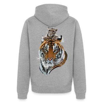Bengal Tiger und Hazy Tiger - Unisex Premium Bio Zip Hoodie - Grau meliert - Hinten - Nico (187cm)