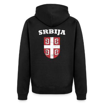 Serbien Wappen - Unisex Premium Bio Zip Hoodie - Schwarz - Hinten - Nico (187cm)